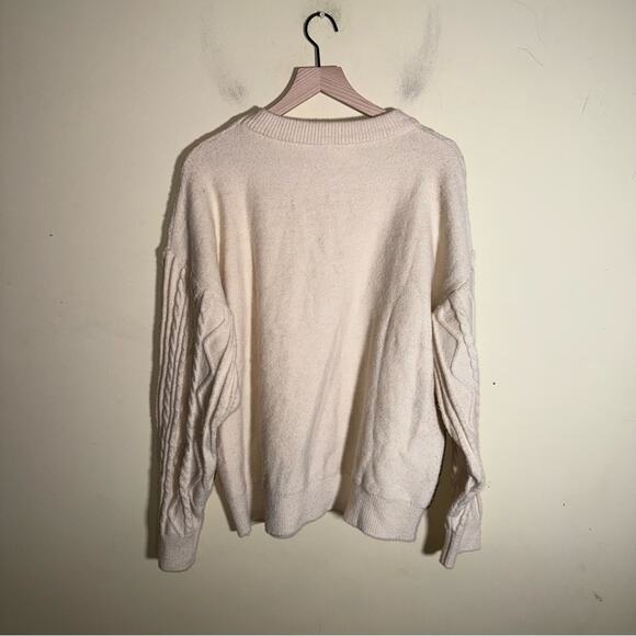 ROUGH LOS ANGELES cablek knit fisherman style Cream Sweater L - Picture 5 of 5